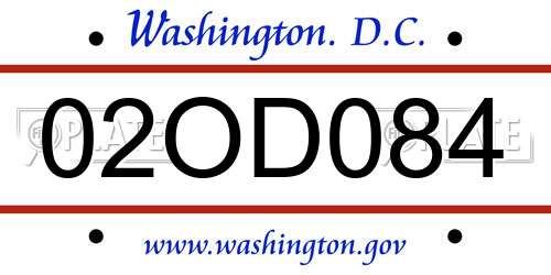02OD084 District Of Columbia License Plate
