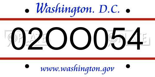 02OO054 District Of Columbia License Plate