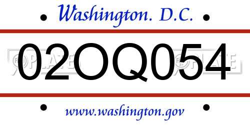 02OQ054 District Of Columbia License Plate