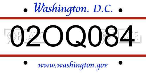 02OQ084 District Of Columbia License Plate