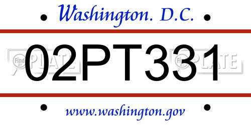 02PT331 District Of Columbia License Plate