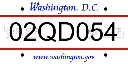 02QD054 District Of Columbia License Plate