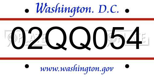 02QQ054 District Of Columbia License Plate