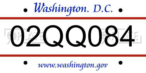 02QQ084 District Of Columbia License Plate