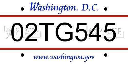 02TG545 District Of Columbia License Plate