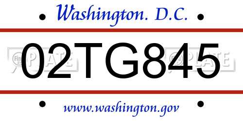 02TG845 District Of Columbia License Plate