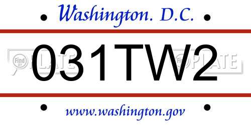 031TW2 District Of Columbia License Plate