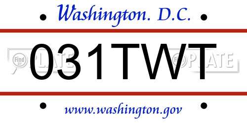 031TWT District Of Columbia License Plate