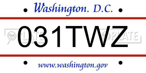 031TWZ District Of Columbia License Plate