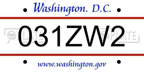 031ZW2 District Of Columbia License Plate