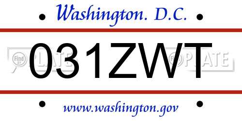 031ZWT District Of Columbia License Plate