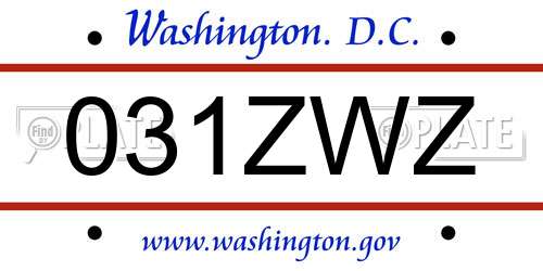 031ZWZ District Of Columbia License Plate