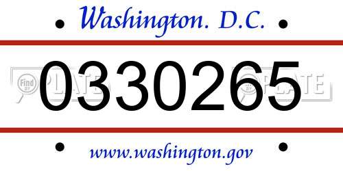 0330265 District Of Columbia License Plate