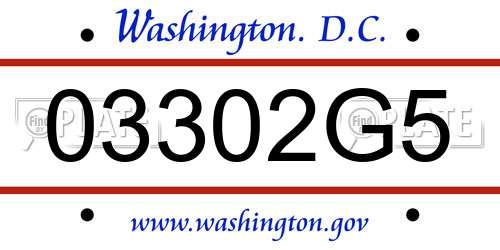 03302G5 District Of Columbia License Plate