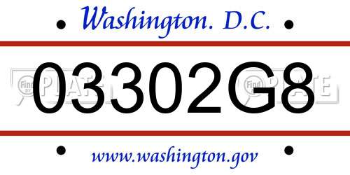 03302G8 District Of Columbia License Plate