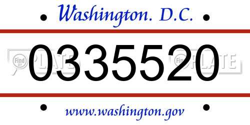 0335520 District Of Columbia License Plate