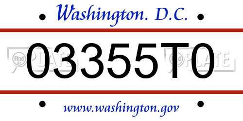 03355T0 District Of Columbia License Plate