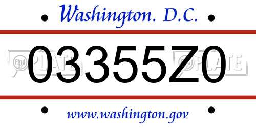 03355Z0 District Of Columbia License Plate