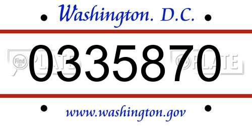 0335870 District Of Columbia License Plate