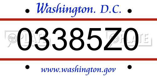 03385Z0 District Of Columbia License Plate