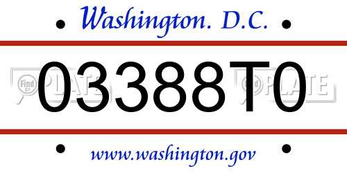 03388T0 District Of Columbia License Plate