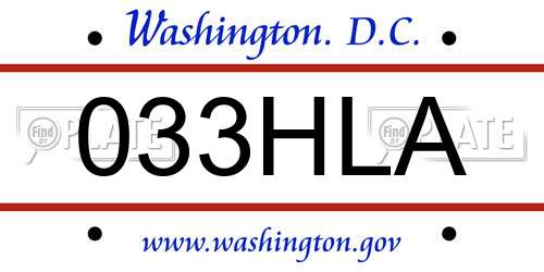 033HLA District Of Columbia License Plate