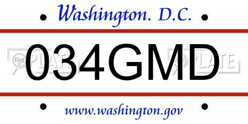 034GMD District Of Columbia License Plate