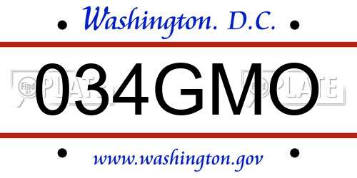 034GMO District Of Columbia License Plate