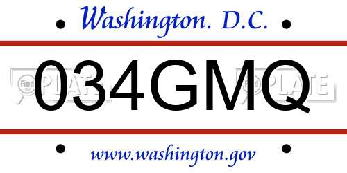 034GMQ District Of Columbia License Plate