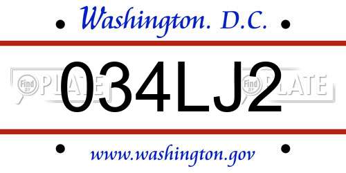 034LJ2 District Of Columbia License Plate