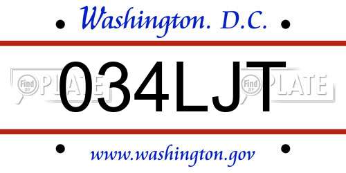 034LJT District Of Columbia License Plate