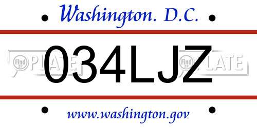 034LJZ District Of Columbia License Plate