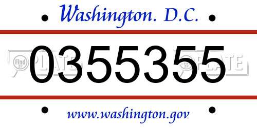 0355355 District Of Columbia License Plate