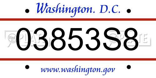 03853S8 District Of Columbia License Plate