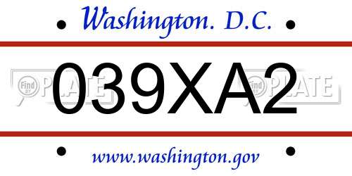 039XA2 District Of Columbia License Plate