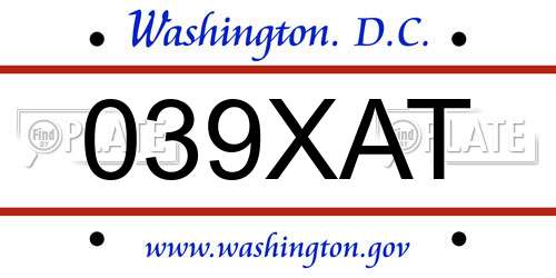 039XAT District Of Columbia License Plate