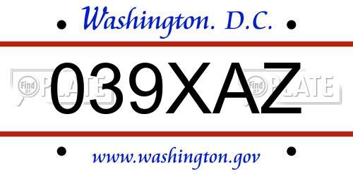039XAZ District Of Columbia License Plate