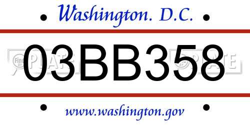 03BB358 District Of Columbia License Plate