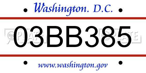 03BB385 District Of Columbia License Plate
