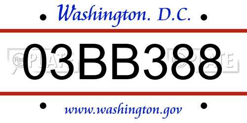 03BB388 District Of Columbia License Plate