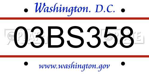 03BS358 District Of Columbia License Plate