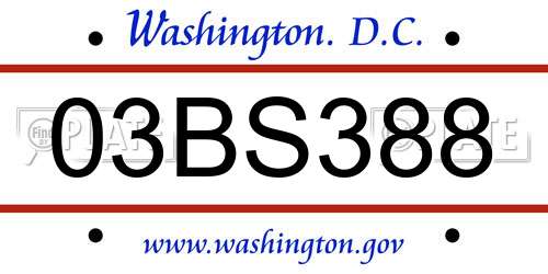 03BS388 District Of Columbia License Plate