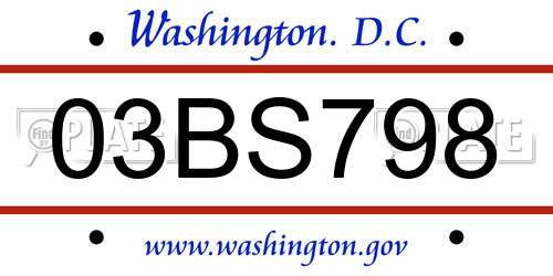 03BS798 District Of Columbia License Plate