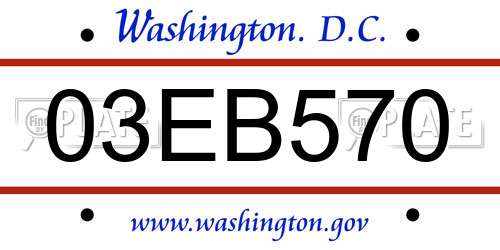 03EB570 District Of Columbia License Plate