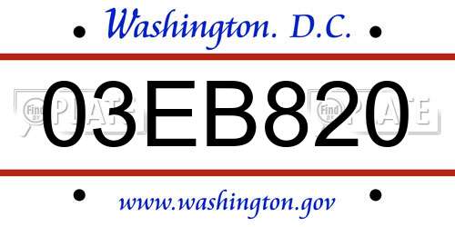 03EB820 District Of Columbia License Plate