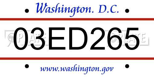 03ED265 District Of Columbia License Plate