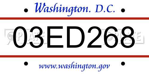 03ED268 District Of Columbia License Plate