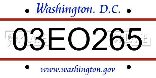 03EO265 District Of Columbia License Plate
