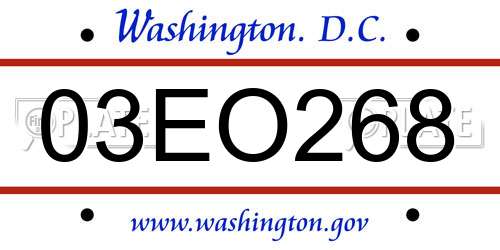 03EO268 District Of Columbia License Plate