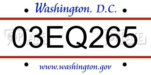 03EQ265 District Of Columbia License Plate